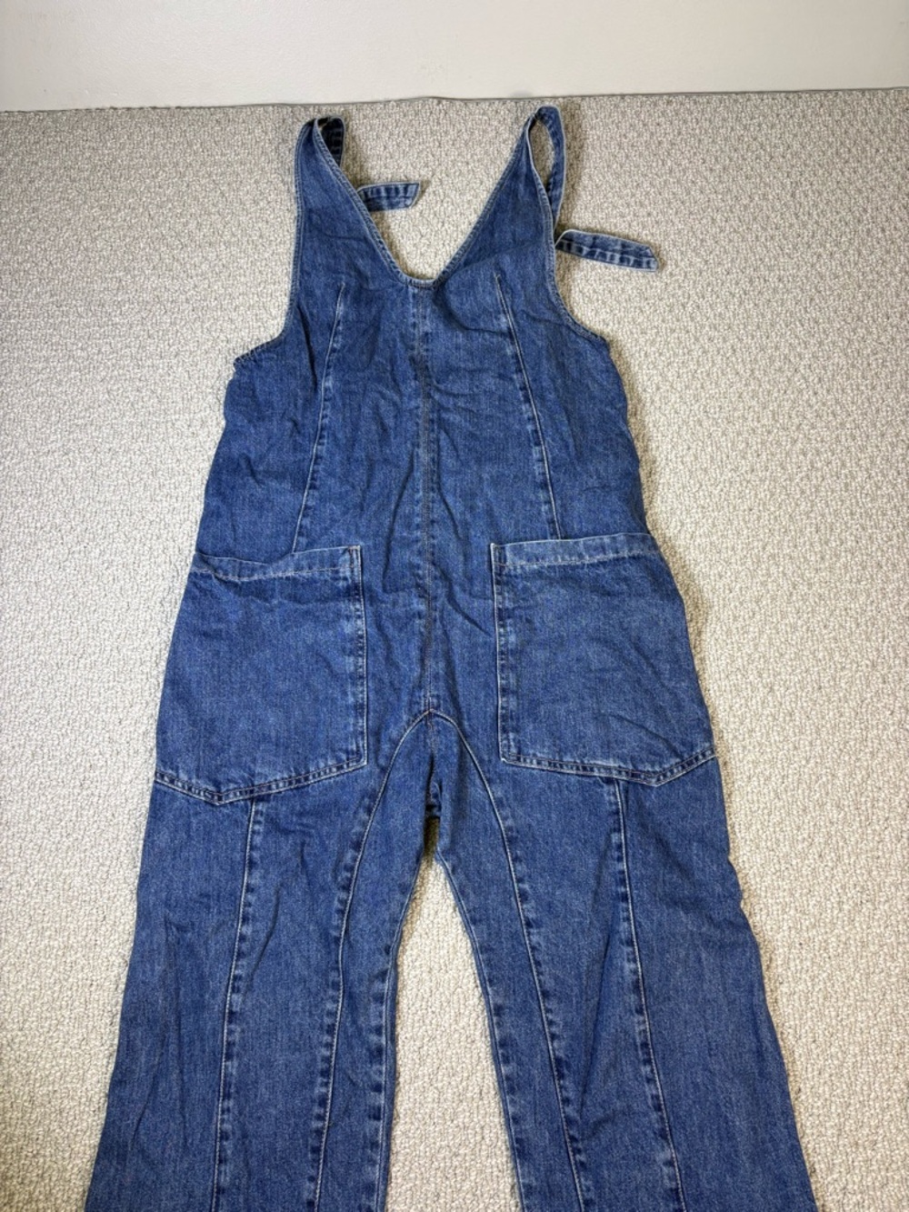 We The Free-Free People High Roller denim overall jumpsuit frayed hem XS